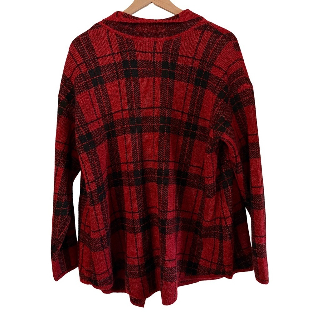 Kathy Ireland Red Black Plaid Knit Shacket Shirt Jacket HS67995X 1X NWT - Picture 5 of 7